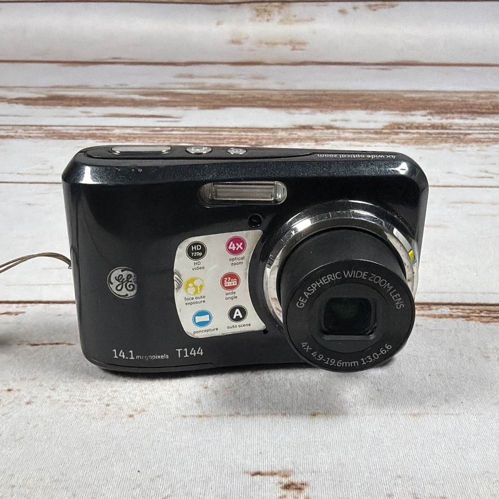 GE T144 14.1MP Digital Camera Black 4x Optical Zoom Point Shoot Tested Works